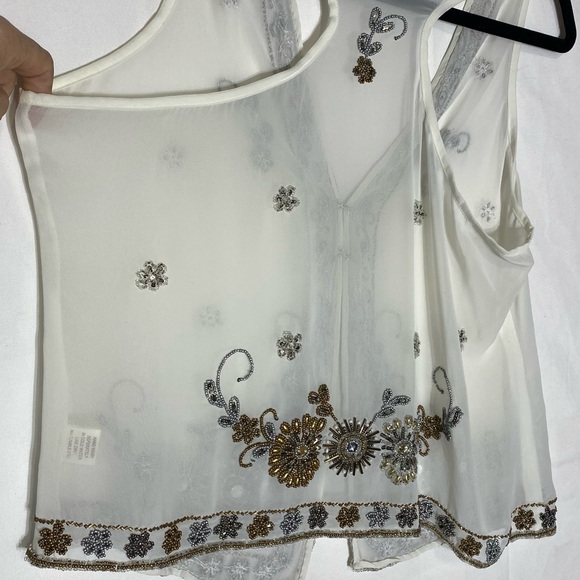 Vintage White Sheer Vest With Intricate Metallic Beading S - Picture 13 of 16